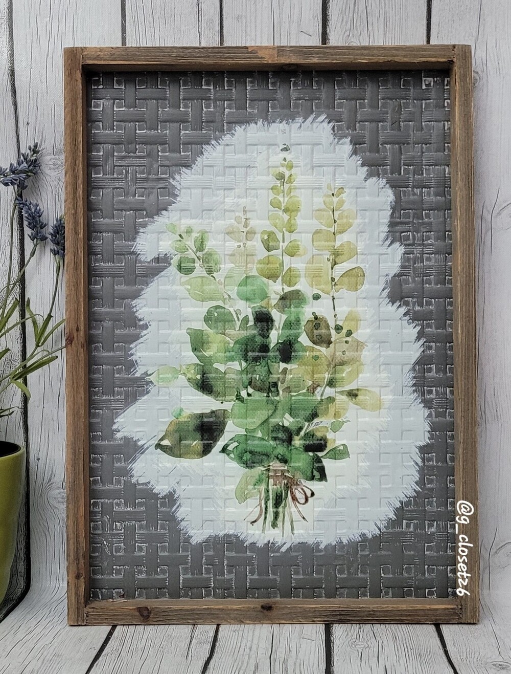 Galvanized Wood-framed  Eucalyptus Bouquet Wall Art
